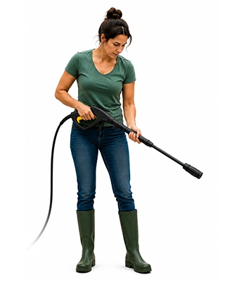 Lady holding a hosepipe