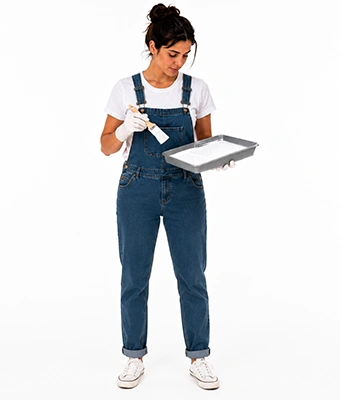 Lady carrying paint tray