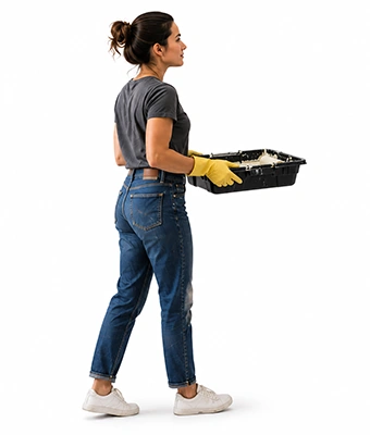 Lady carrying paint tray