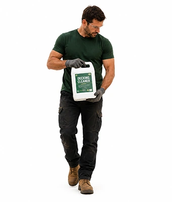 Man carrying decking cleaner