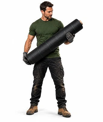 Man holding landscape fabric