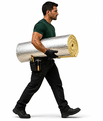 Man carrying a roll of insulation material