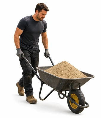 Man pushing a wheelbarrow