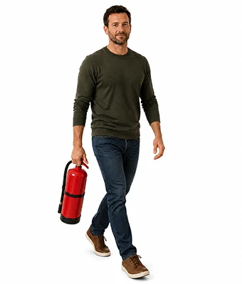 Man carrying a fire extinguisher