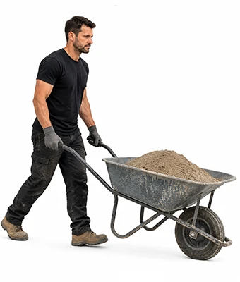 Man pushing a wheelbarrow