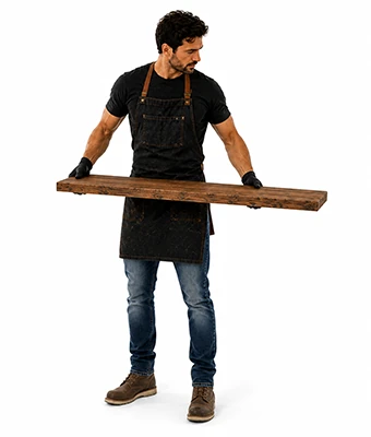 Man holding timber shelf