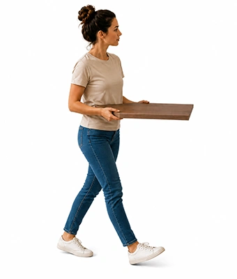 Lady carrying shelving board