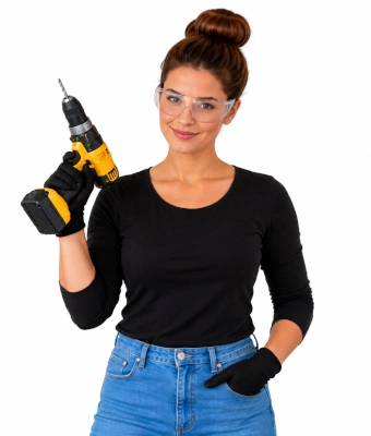 Women holding a drill to craft a festive timber porch sign or welcome arch