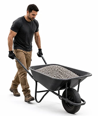Man pushing a wheelbarrow